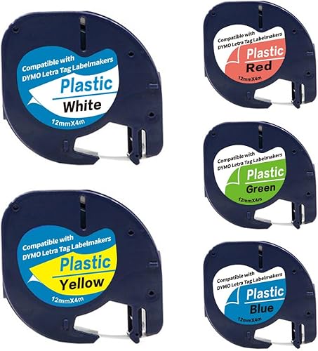 Miniatura 9 de Paquete de 5 cintas adhesivas compatibles con Dymo Letratag 91201 91331 S0721660, plástico blanco de 0.472 in x 13.1 ft 12 pulgadas x 13 pies,