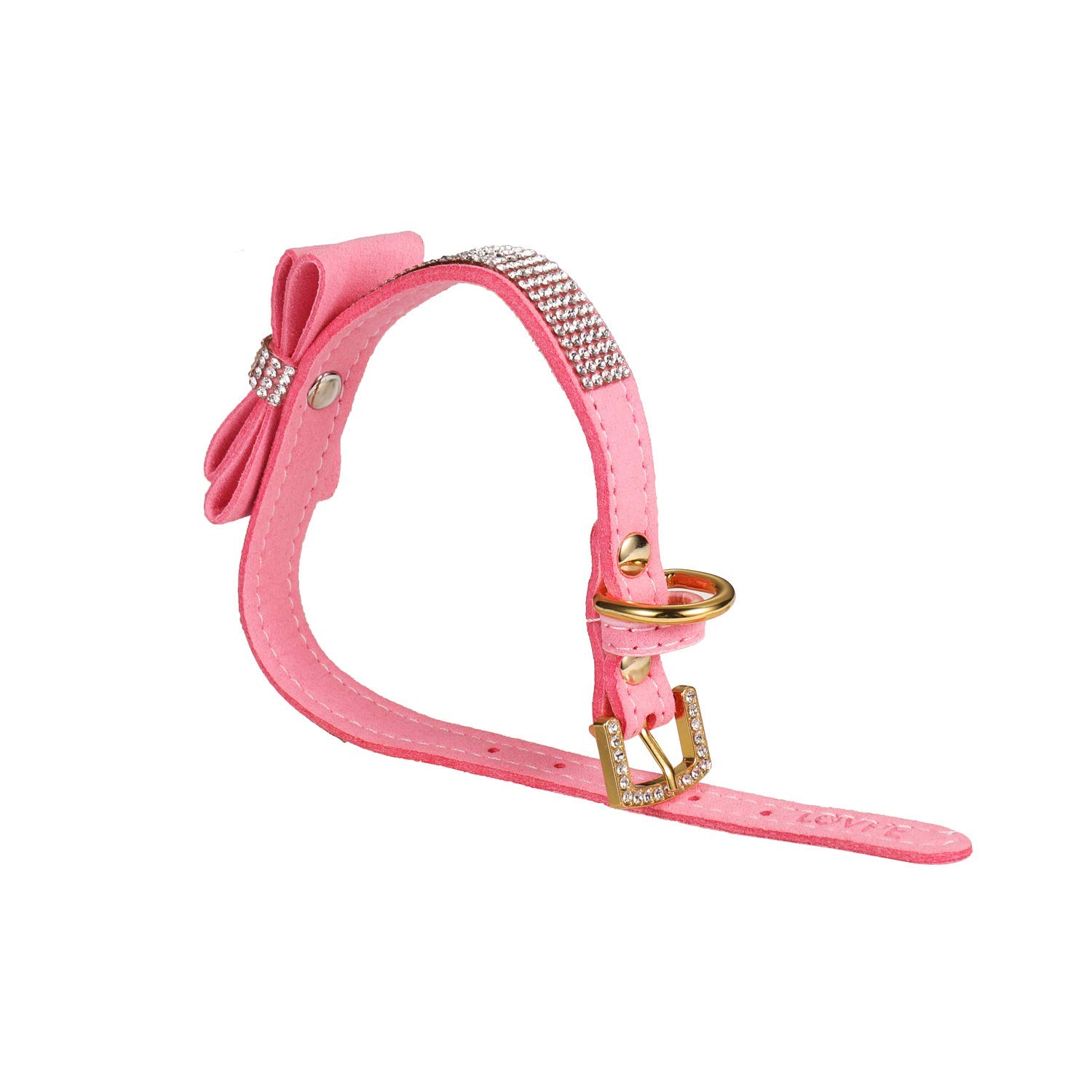 LOVPE Crystal Dog Collar With Bow - Velvet Leather Rhinestone Collar For Small Dogs & Cats
