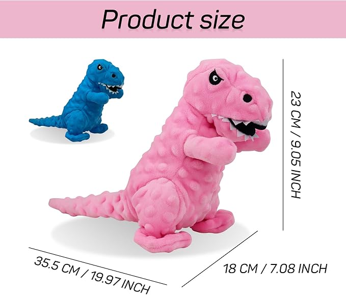 Juguete Mordible y Sonoro para Perros Andiker, Dinosaurio, Rosa miniatura 2