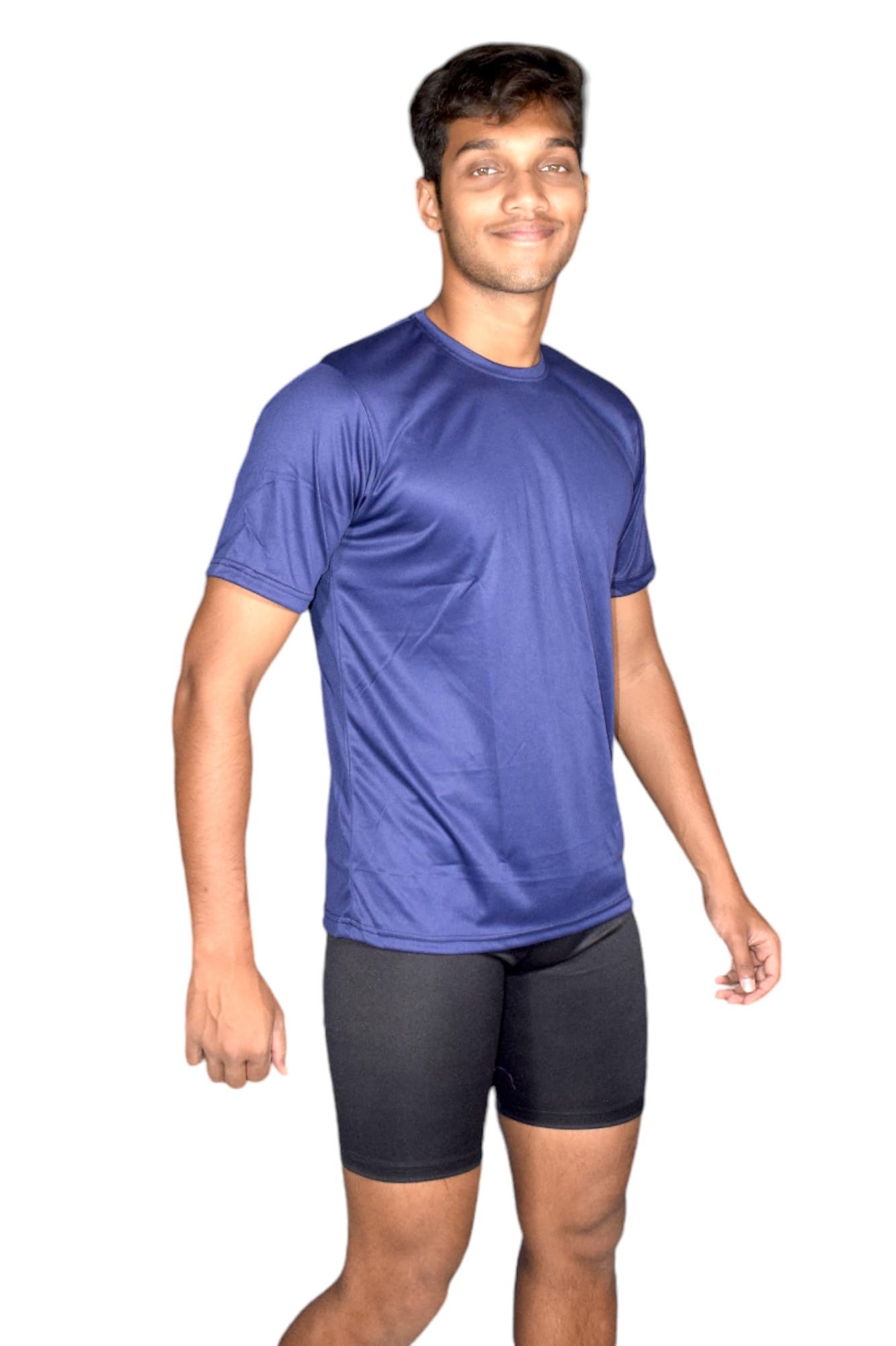 Aqua Holic Men's Swimming T-Shirt & Short with Swimming Short 1 Anti Fog Swimming Goggles + 1 Silicone Swimming Cap+ 1 Nose Clip + 2 Ear Plugs(N Blue)