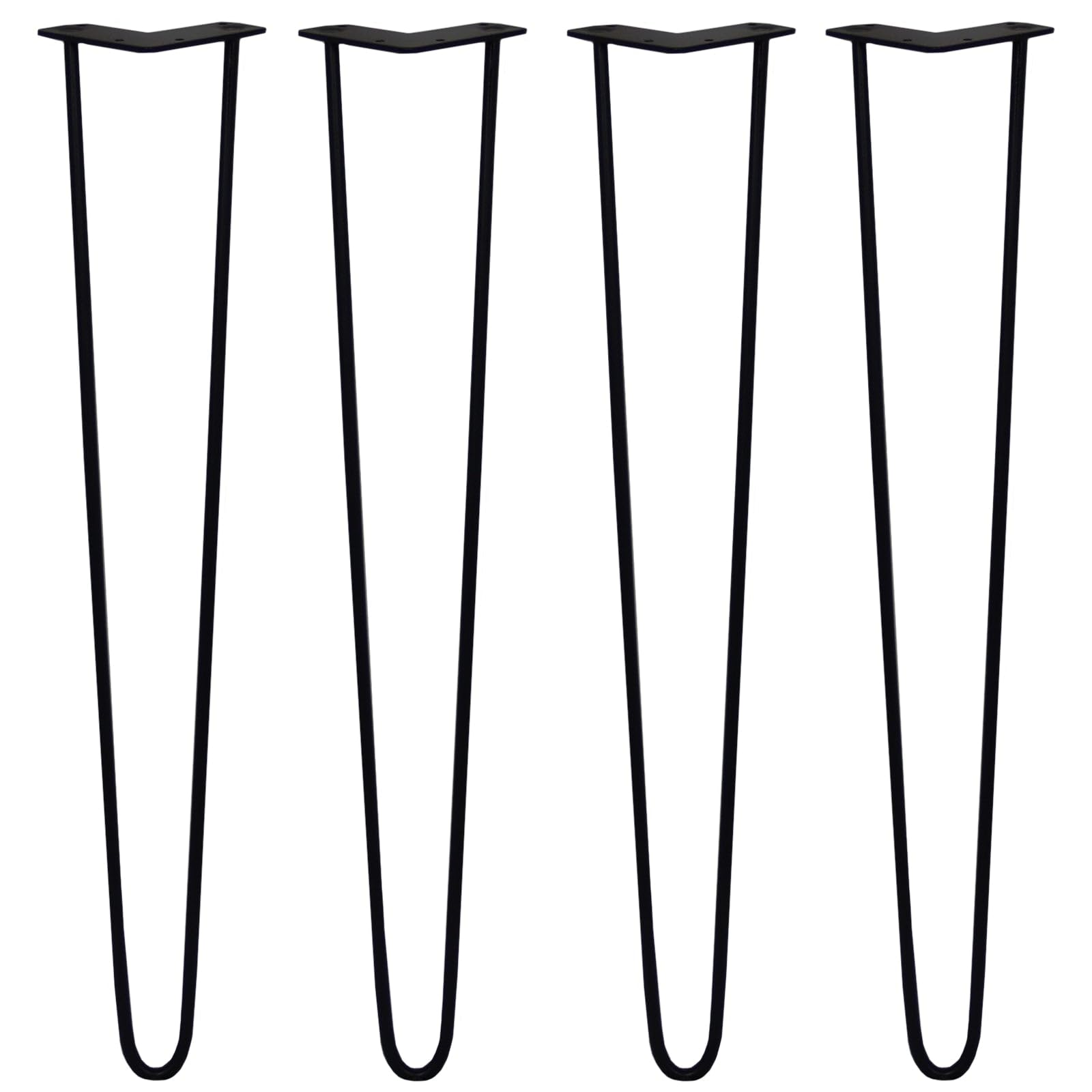 Monster Shop SkiSki Hairpin Table Legs 28” 71cm Pack of 4 Black Heavy Duty 10mm Thick Steel 2 Prong 300kg Load Capacity DIY Furniture Glide Discs Floor Protectors & Screws Included