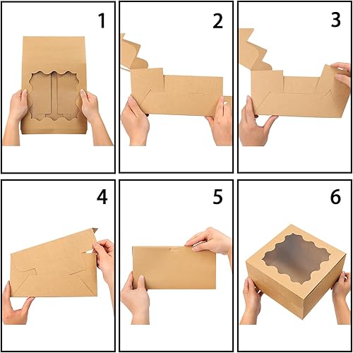 Miniatura 4 de Biocorpla 50 cajas de panadería marrones de 4 x 4 x 2.5 pulgadas con ventana, mini cajas para pasteles, pequeñas cajas de dulces, cajas de