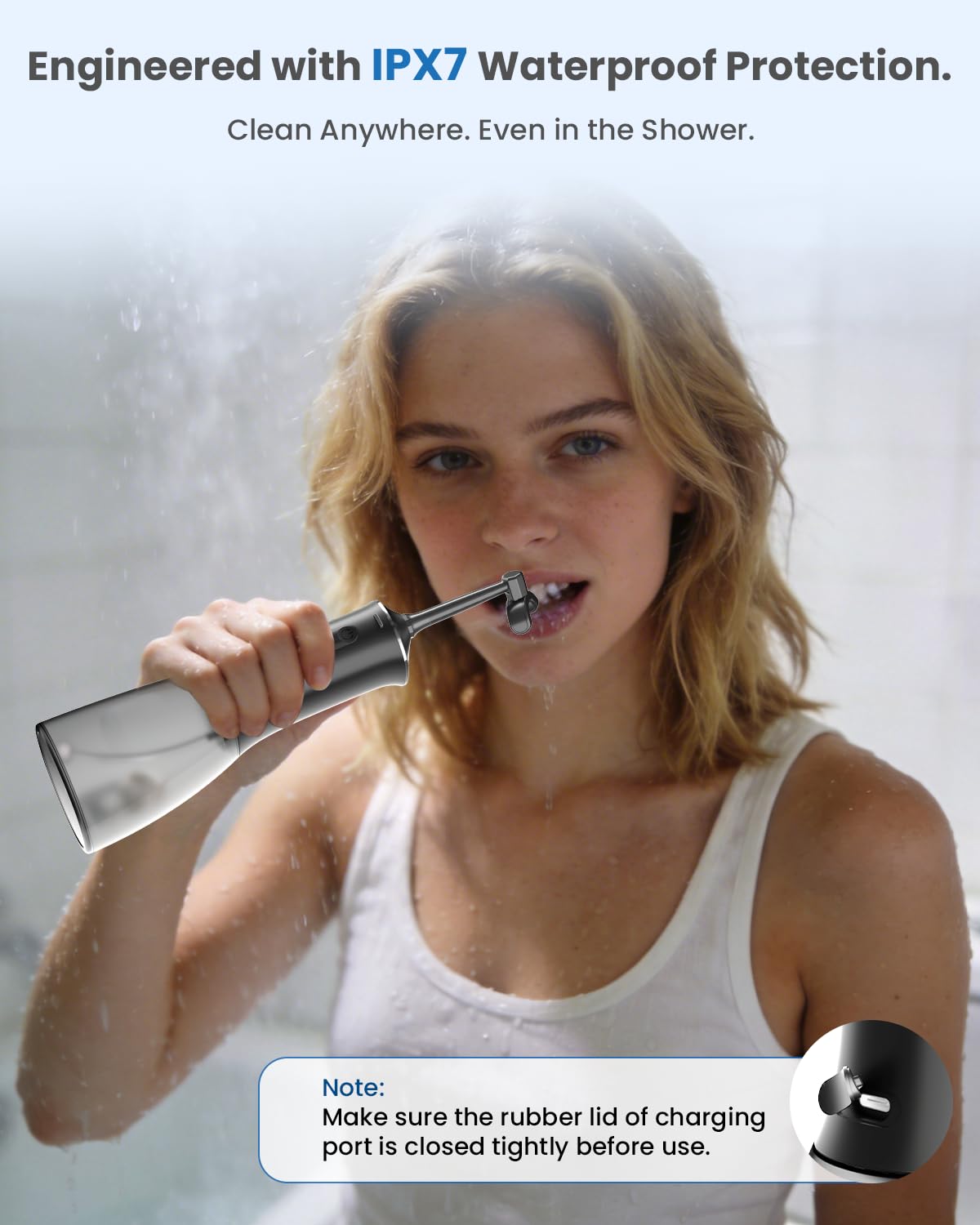 Irrigador bucal inalámbrico para dientes, boquilla en forma de U que limpia profundamente el interior y el exterior, 4 modos, tanque grande de 350 ml, impermeable IPX7, irrigador oral portátil