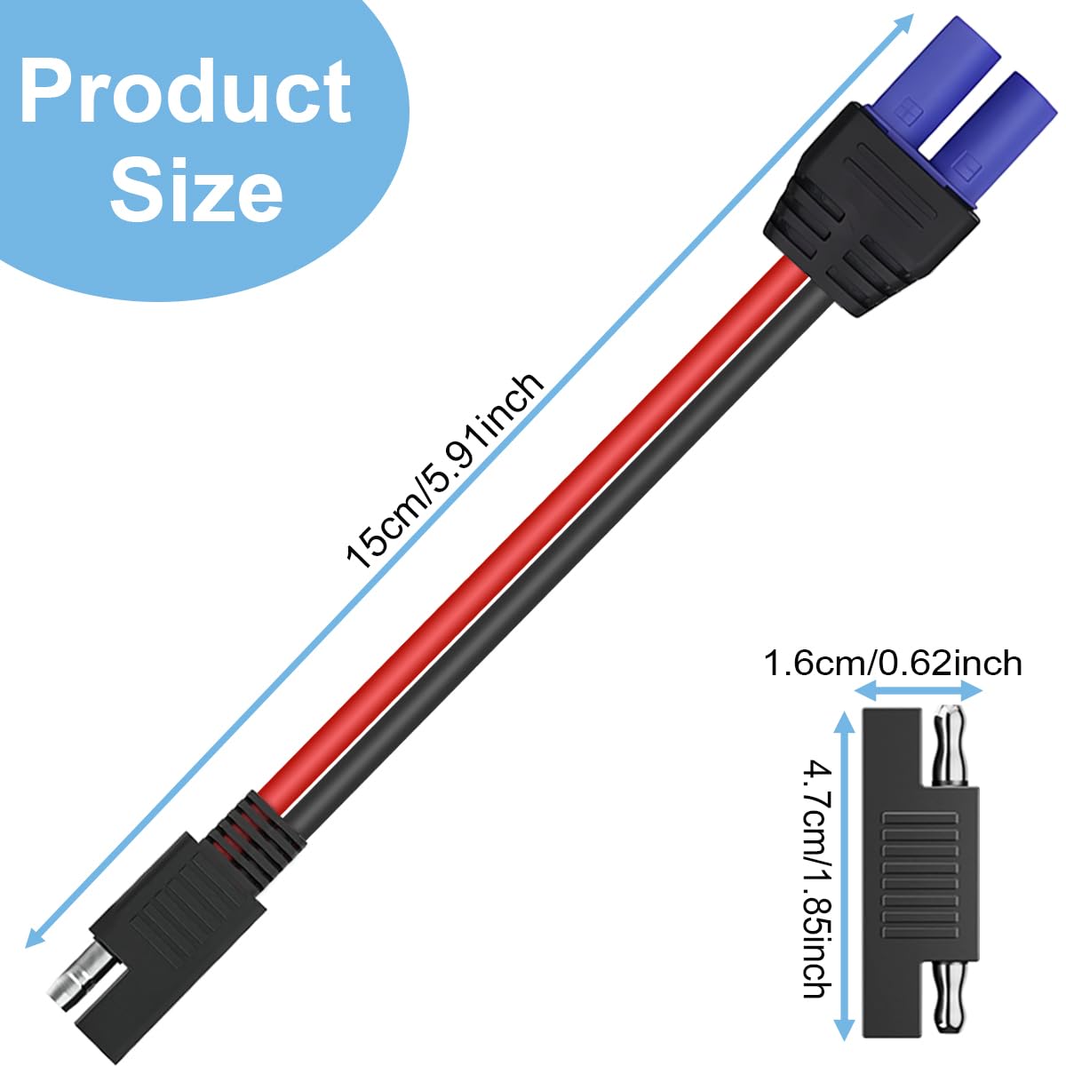 2 pezzi Cavo EC5 a SAE, Cavo adattatore auto da EC5 femmina a SAE, per batteria auto e pannello solare