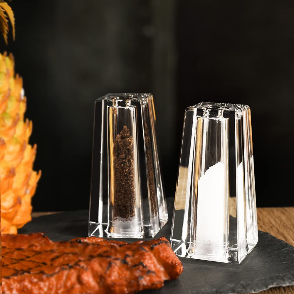 Juego de salero y pimentero, diseño recargable, coctelera de condimentos de cristal, decoración de cocina para mesa de cocina, caravana, cena, barbacoa de camping (juego de 2)