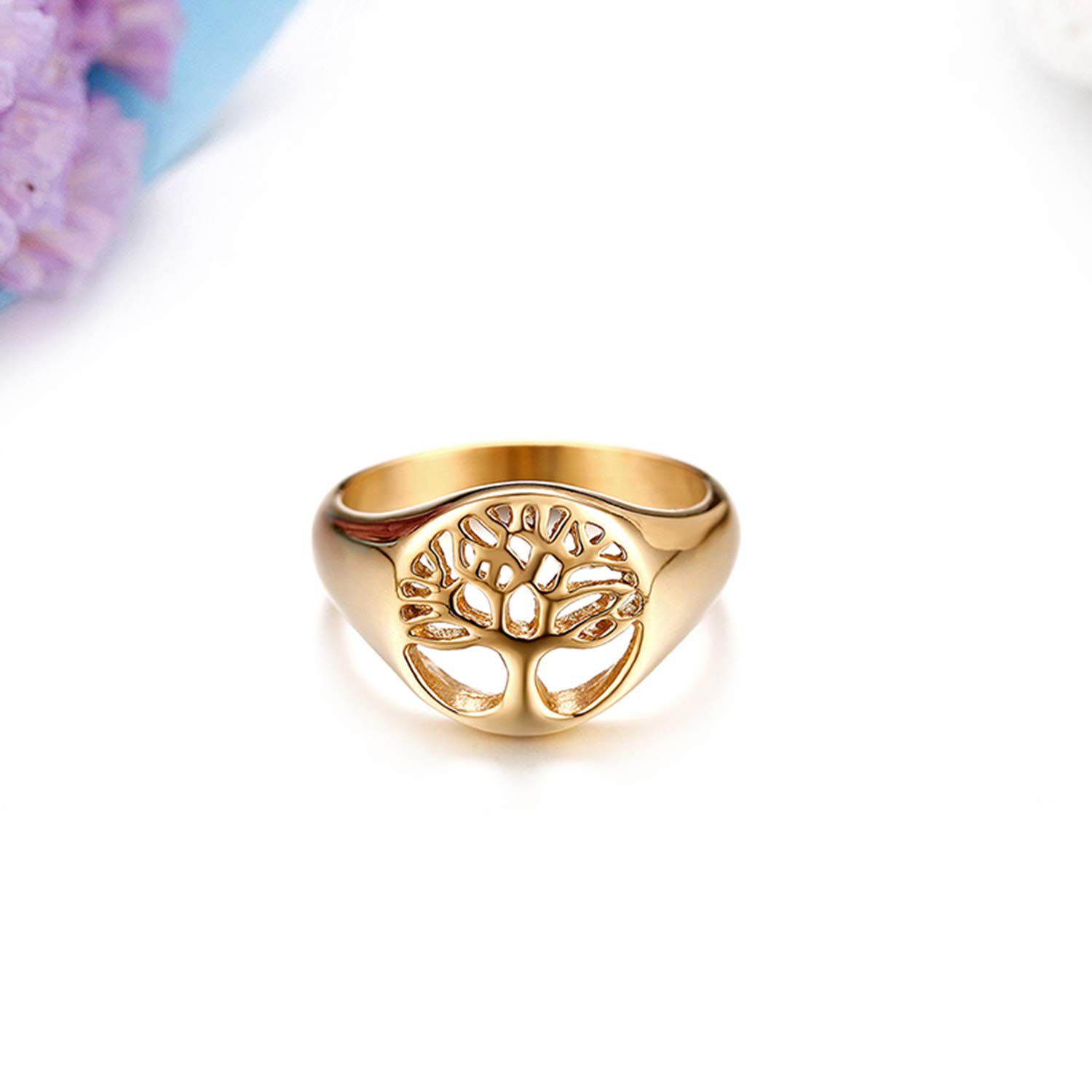 JewelryWe Pierścionek damski, ze stali nierdzewnej, drzewo życia, pierścionek na palec, srebrny, rozmiar od 49 do 65, bezpłatny grawerunek