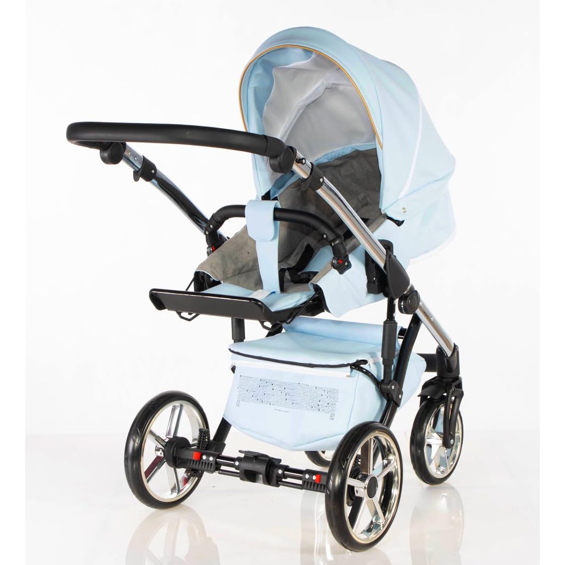 Cochecito NAVI Kajtex BBtwin 3en1 polipiel, carro de bebé 3 piezas con corona, Trio eco-piel, cuero sintetico (blue)