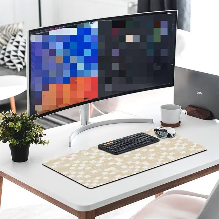 Alfombrilla de Ratón 1600 x 800 x 3mm Alfombrilla de Ratón Gaming Extendida de Gran Tamaño con Bordes Cosidos, Base de Goma Antideslizante y Almohadilla para Teclado, Celosía Moderna Mouse Pad p-363