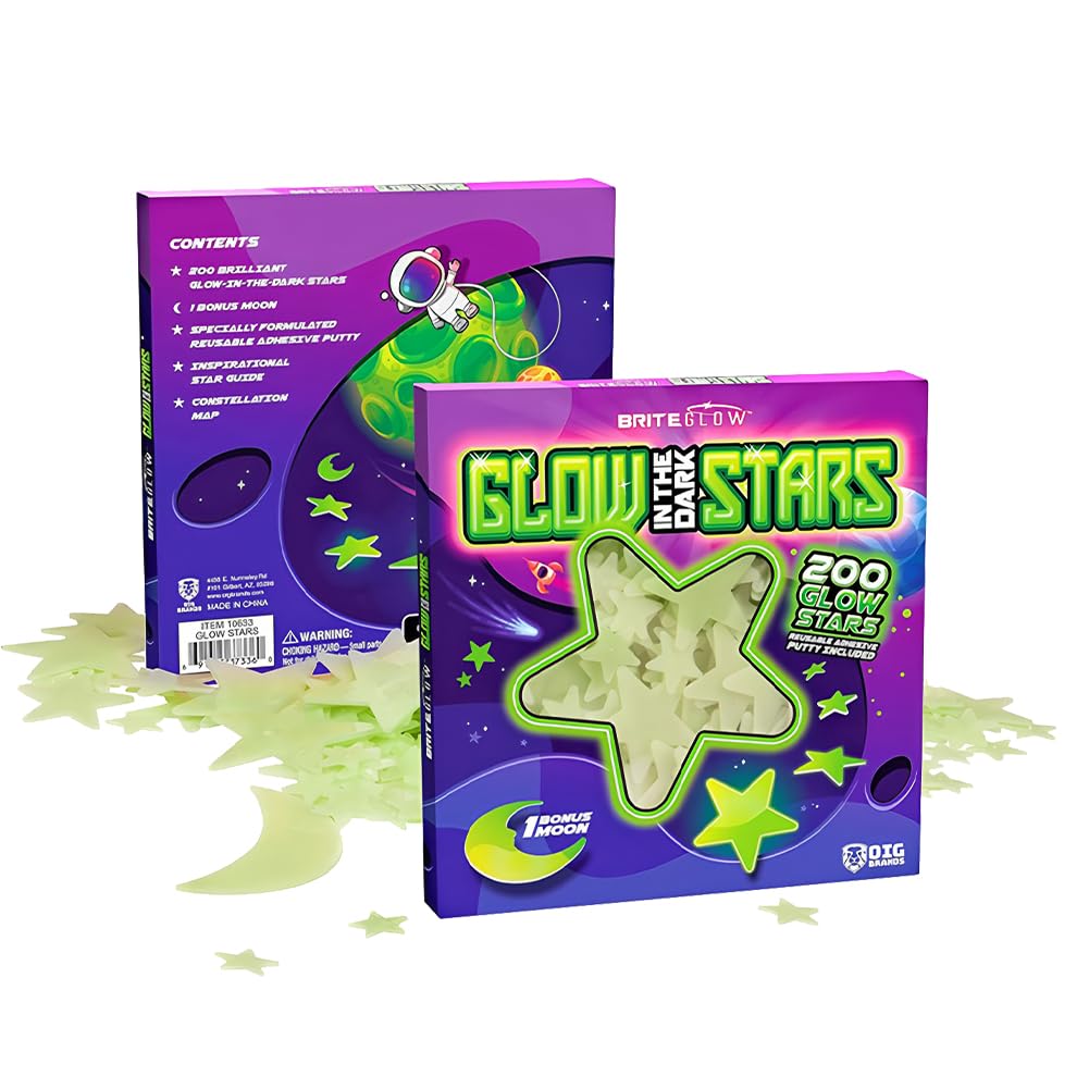 Mopqmkt Green 200Pcs Glow In The Dark Stars, Glow In The Dark Stars Wall Decals，Realistic Luminous Star Wall Stickers, Diy Luminous Adhesive Stickers Glowing Stars For Ceiling And Walls, Kids Bedroom