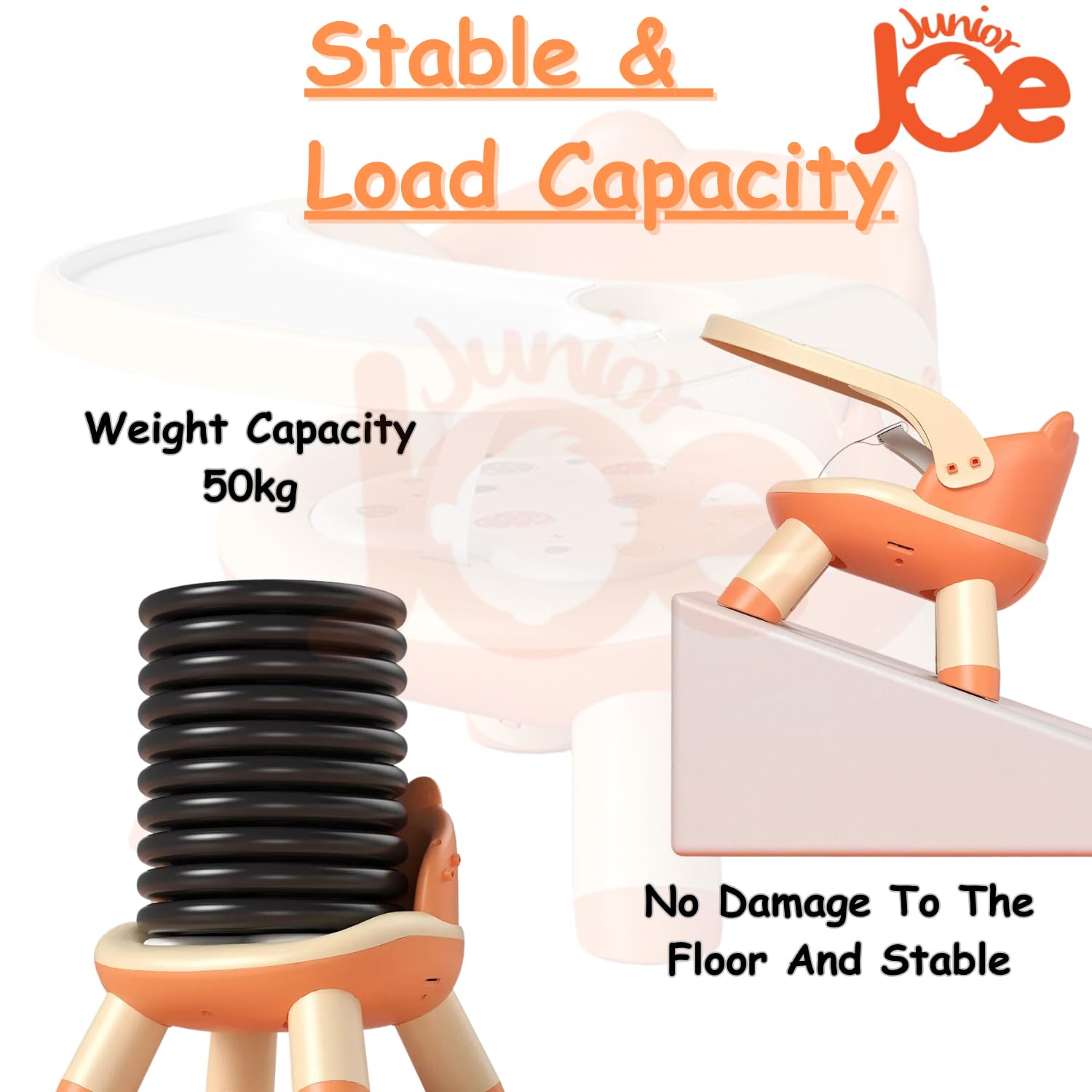 JUNIOR JOE 2 in 1 Feeding Chair & Booster Seat with Detachable Dining Food Tray and PU Cushion pad 4 Leg Dining Chair for Kids and Toddler (Orange-1-2 Year Old) 2