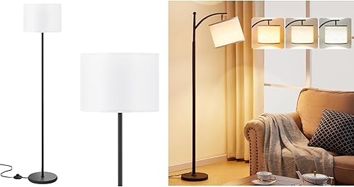 Ambimall Lámpara de pie con sombra, moderna lámpara alta para sala de estar, dormitorio, oficina, comedor, cocina, lámpara de poste negra con