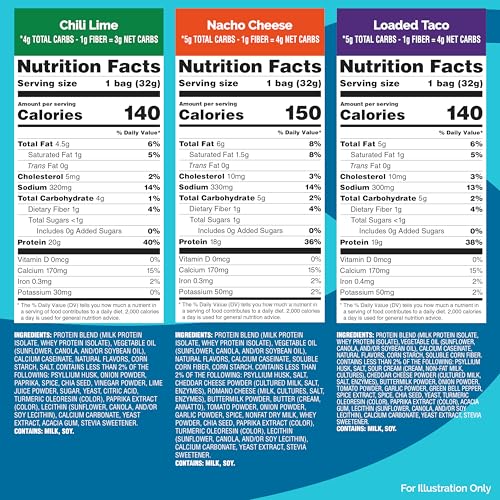 Image of Quest Nutrition Tortilla Style Protein Chips Variety Pack, Chili Lime, Nacho Cheese, Loaded Taco, Low Carb, High Protein, Gluten Free, 1.1 oz (Pack of 12)