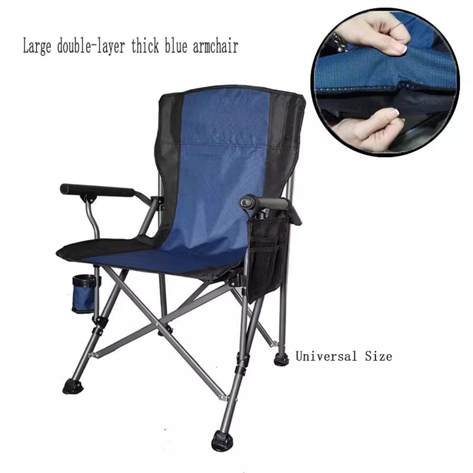 Chaise de Camping Pliable Surdimensionnée Portable avec Porte Gobelets et Accoudoirs Cadre Stable pour Extérieur Intérieur Camping Pêche Couleur Noir Gris C