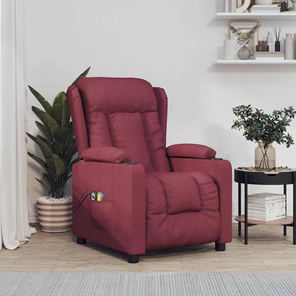 vidaXL Massagesessel, Sessel Verstellbar Elektrisch, Relaxsessel mit Liegefunktion Vibrationsfunktion, Ohrensessel Fernsehsessel, Weinrot Stoff