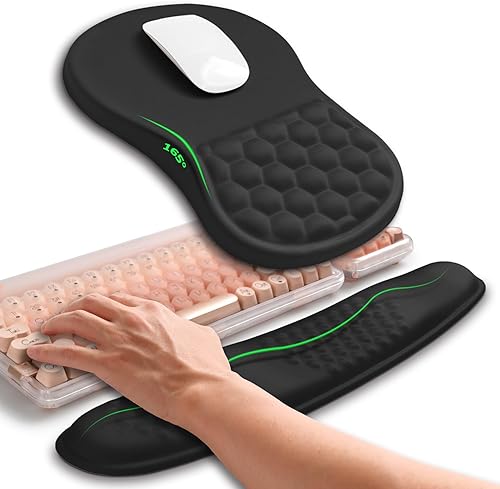 Hokafenle Combinación 2 en 1, reposamuñecas para teclado Wave y almohadilla ergonómica para ratón con curvatura, soporte de muñeca para aliviar el