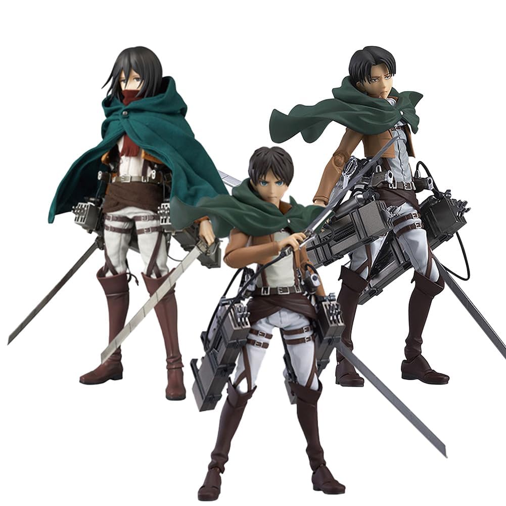 3 piezas Mikasa - Figura de acción de anime, personaje Eren Jaeger, articulada, móvil, intercambiable, rostro esculpido a mano, modelo de escultura de escritorio, decoración