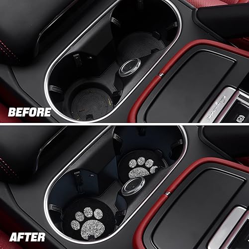 Miniatura 3 de AUCELI Paquete de 2 posavasos para automóvil, 2.75 pulgadas, con diamantes de imitación brillantes con diamantes de imitación, tapete de goma