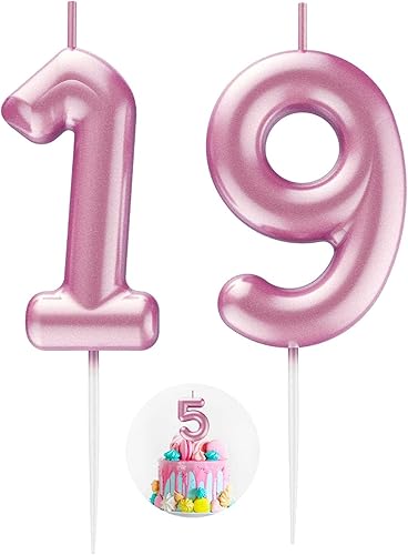 Vela rosa número 19 feliz cumpleaños número 3D velas para cumpleaños pastel decoración fiesta boda aniversario celebración suministros