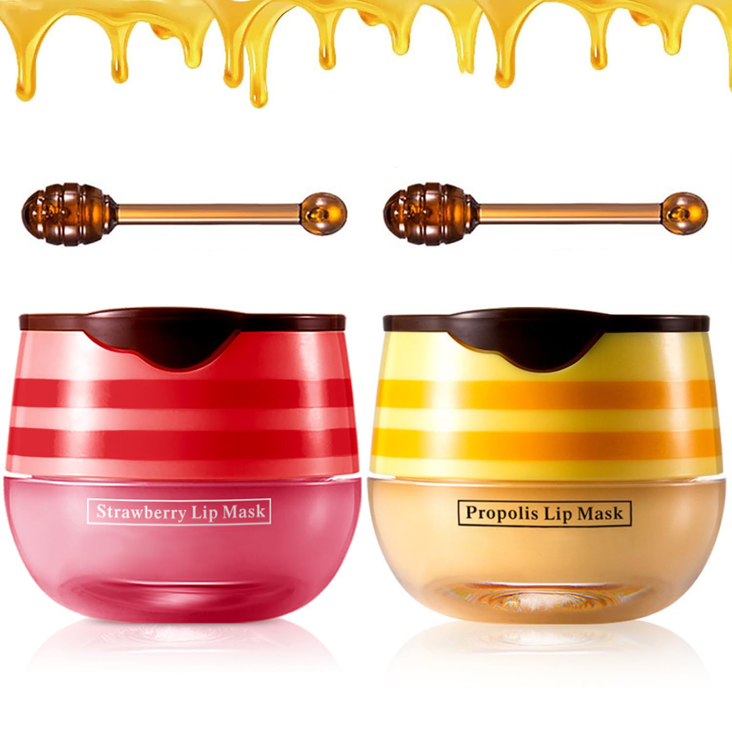 2PCS Strawberry & Honey Lip Balm, Vitamin E Moisturizing Propolis Sleeping Lip Mask, Effective Reduces Lip Lines Prevention Dry and Cracked Lip Scrubs