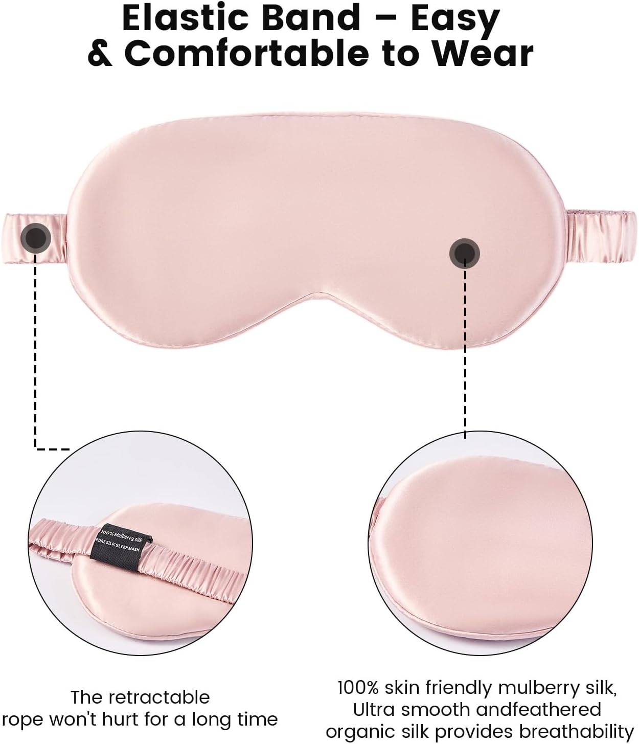 Formé & Found Luxury Silk Sleep Mask, 100% 6A Mulberry Silk Eye Mask for Sleeping, 22 Momme Weighted Sleep Mask for Men & Women, Eye Mask for Sleep, Blackout Sleeping Mask（Pink）