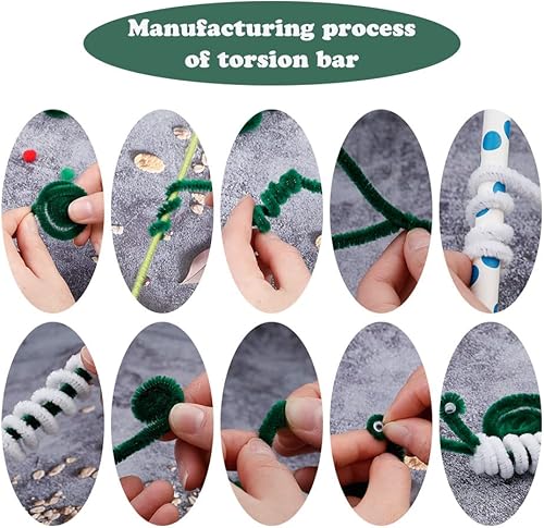 Miniatura 5 de Juego de 224 limpiadores de tuberías, incluye 100 tallos de chenilla artesanales, 100 pompones y 24 ojos ondulantes de varios tamaños para el día de