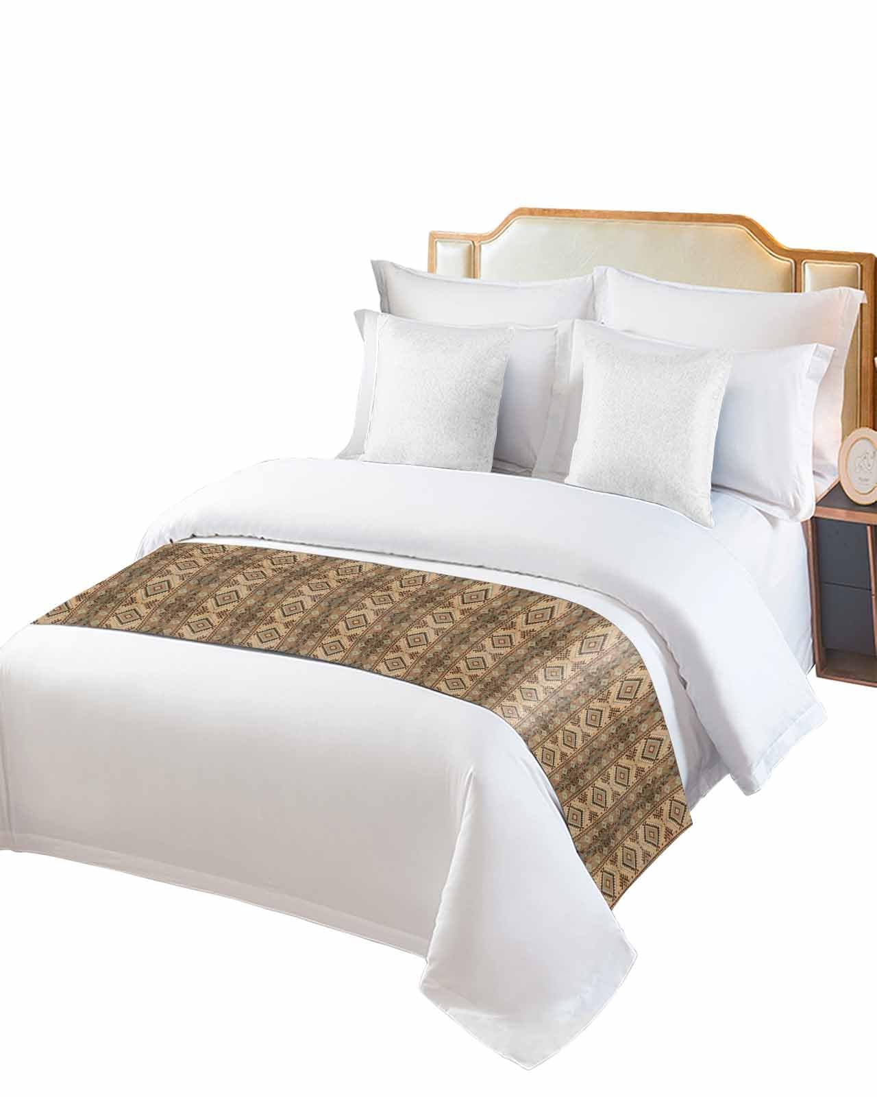 Twin Bed Runner Retro Southwest Ethnic Stripe Bedding Runner Scarves Decorative Bed Scarf, Medieval Abstract Geometric Soft Bedding Scarf for Bedroom Hotel Wedding 102x20in