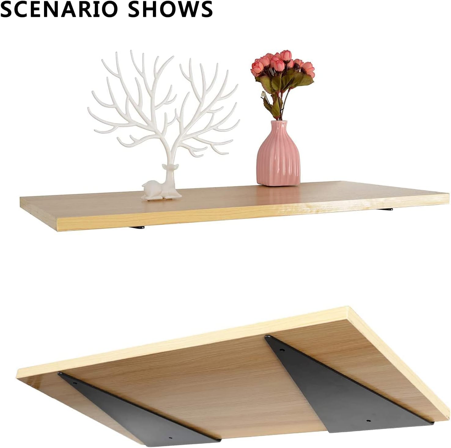 2Pcs Corner Brace,Floating Shelves Brackets,Metal Triangle Shelf Bracket,DIY Wall Mounted Shelf Bracket, for Table Work Bench Space Saving