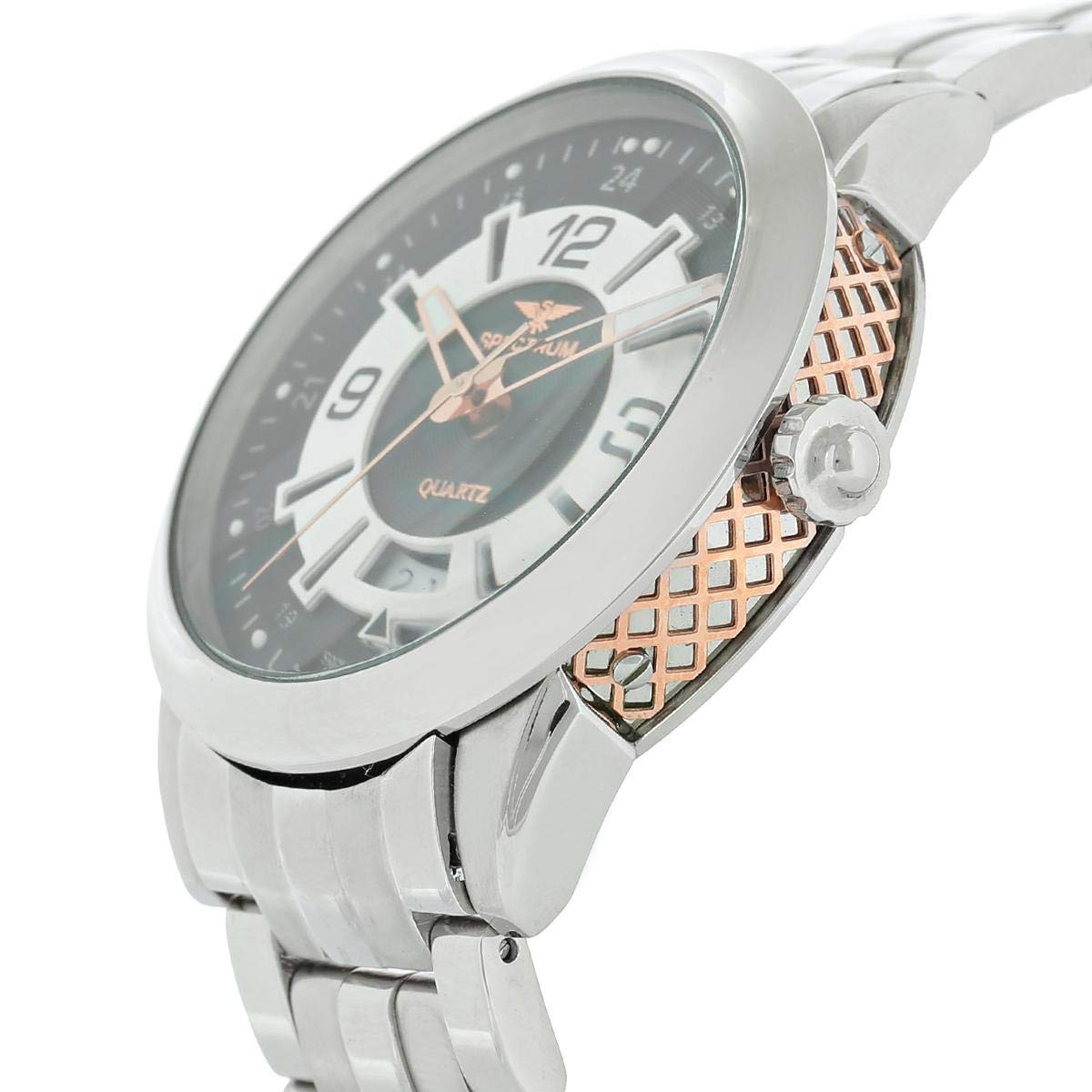 Spectrum Mens Silver And Rose Gold Case Black Dial Dress