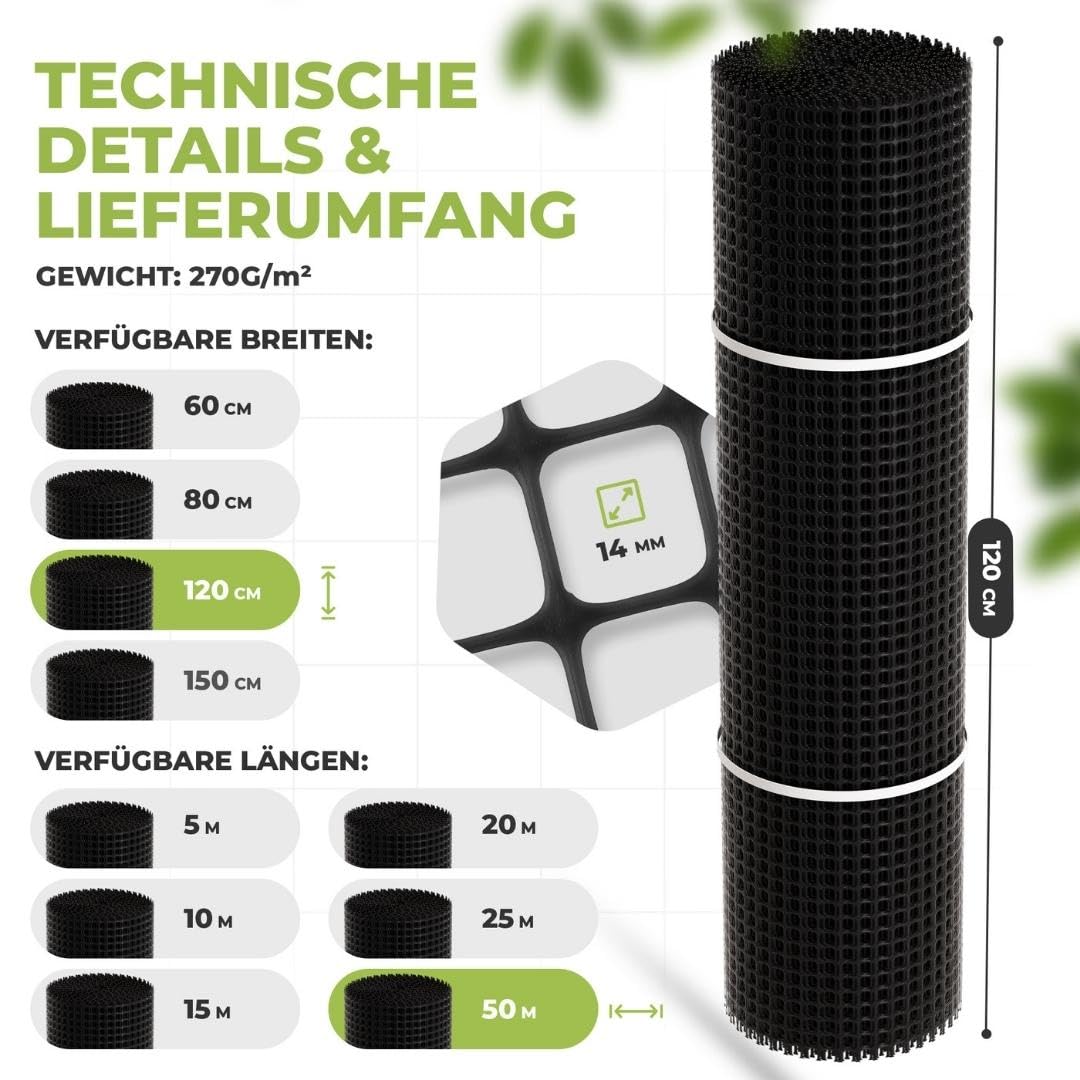 Florade® Premium Maulwurfgitter | Schwarz | 330g/m² | Effektiver Schutz für den Garten | Robust, langlebig, leicht anzuwenden | Maulwurfshügel verhindern