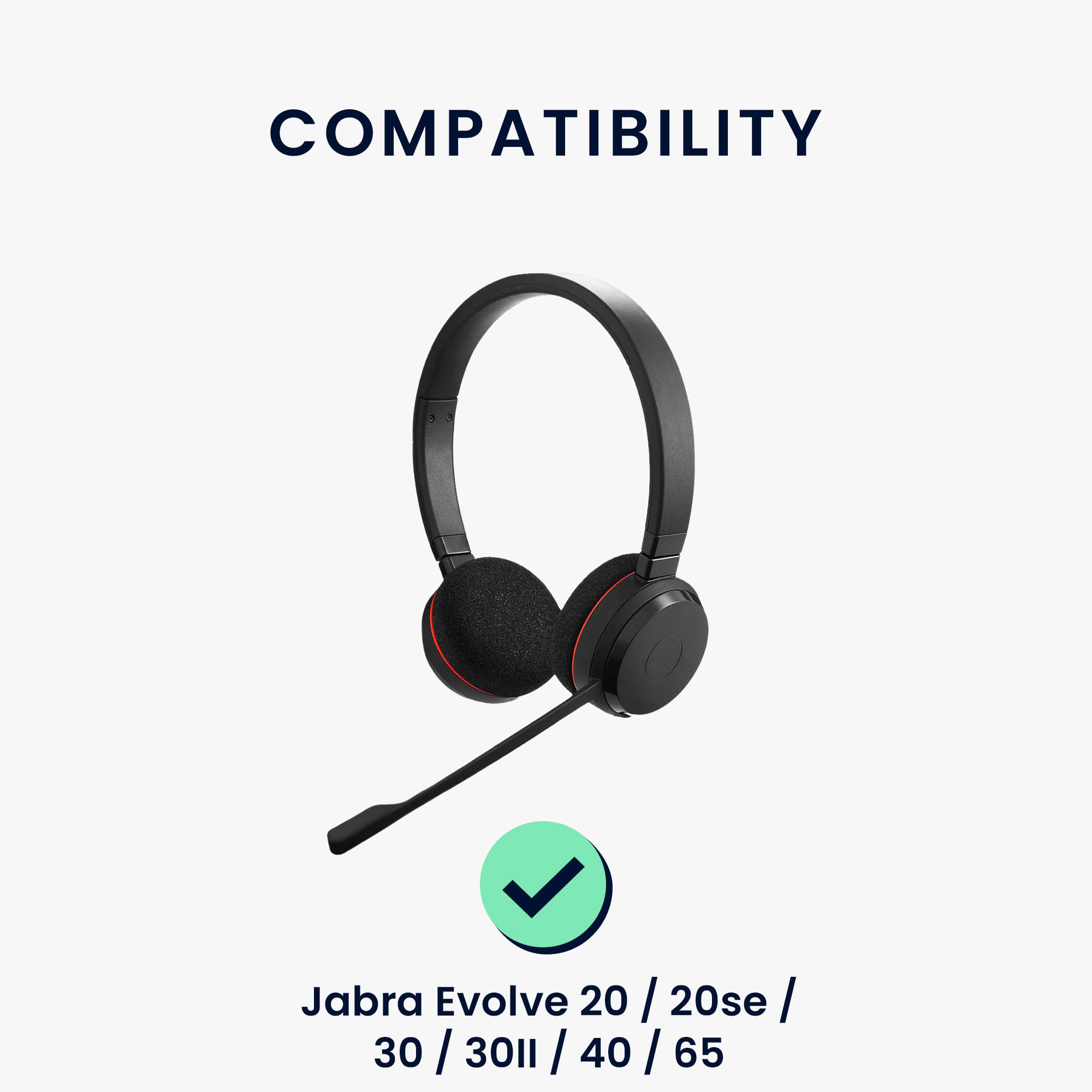 kwmobile Ear Pads Compatible with Jabra Evolve 20 / 20se / 30 / 30II / 40/65 Earpads - 2x Replacement for Headphones - Grey - Image 2