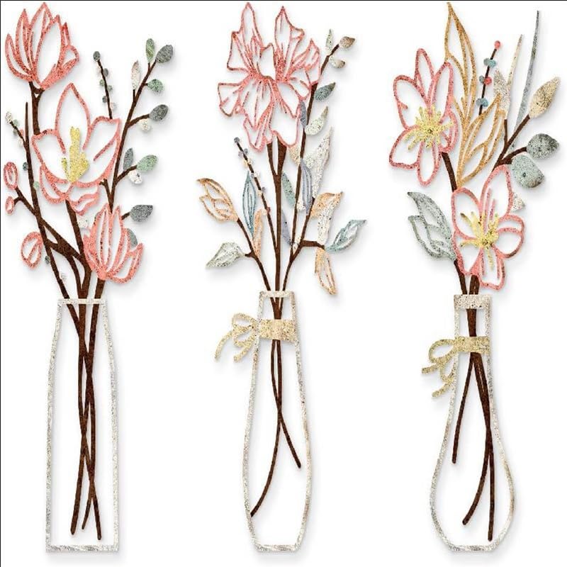 Décoration murale en fer forgé : lot de 3 vases floraux élégants
