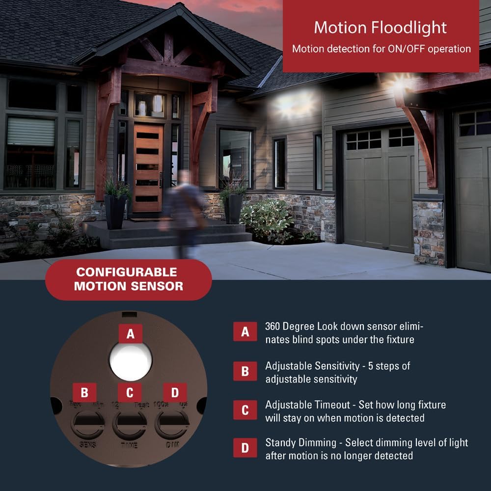HALO TGS LED Outdoor Security LED Flood Light with Motion Sensing, Lumen Select, and Dusk-to-Dawn - Bronze - TGS3S403MRCB