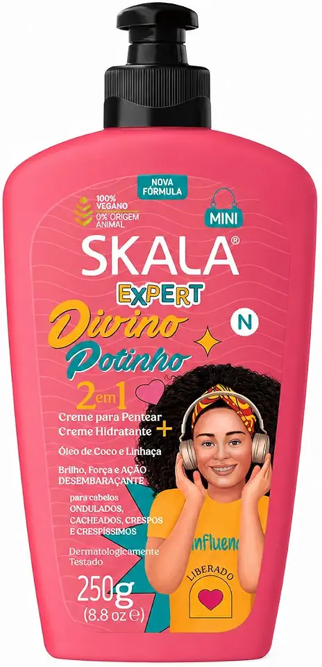 SKALA Creme Para Pentear Skala 250G Divino Potinho Skala | 2 em 1: Creme para Pentear e Tratamento para Cachos Infantis