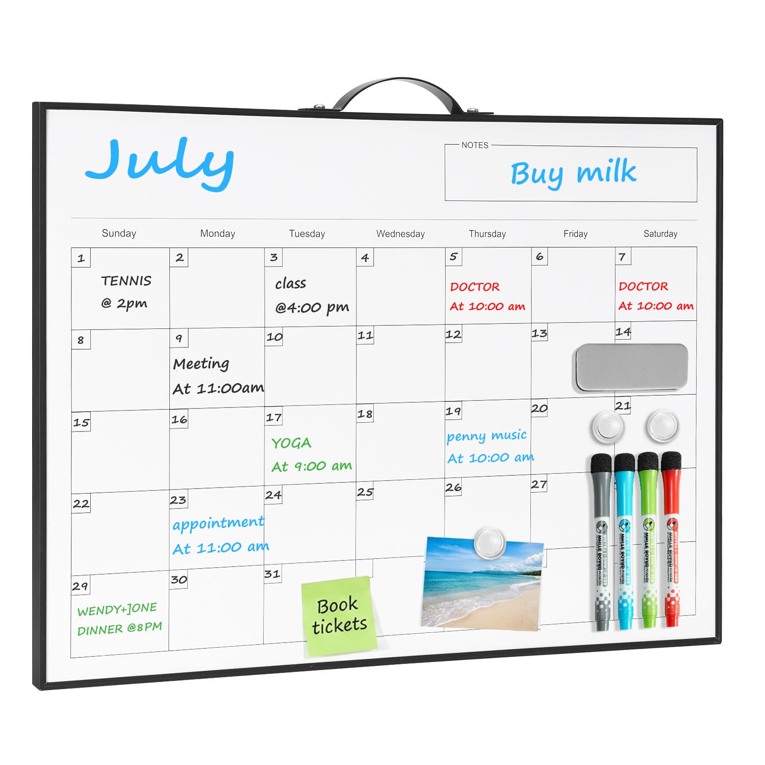 TSJ OFFICE White Board Calendar - 12 X 16 Inches Magnetic Dry Erase Board Monthly Calendar, Double Sided Whiteboard with a Handle, to Do List Notepad for Office, Home, School, Black Aluminum Frame