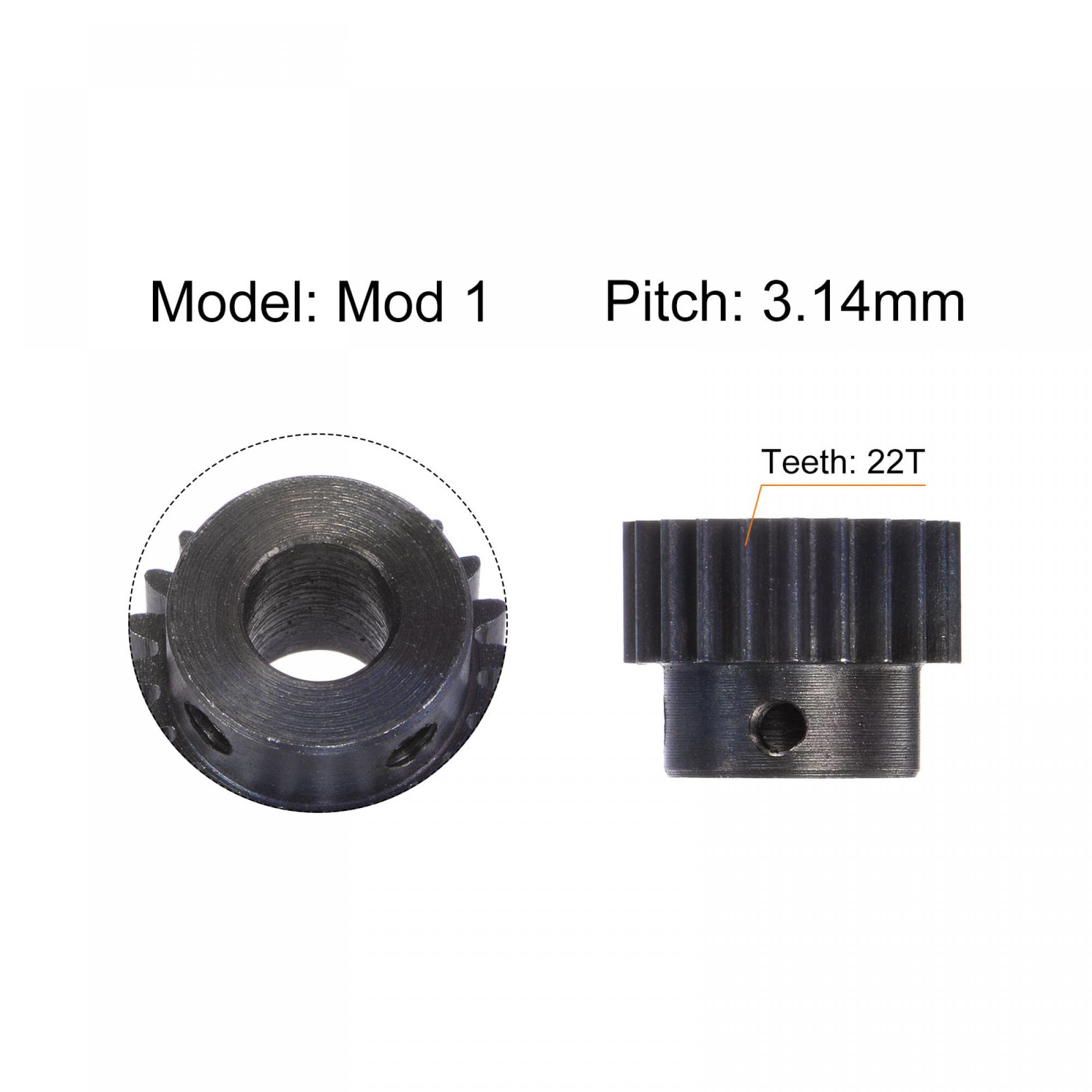 sourcing map 1Mod - Lot de 2 pignons 22T - 8 mm - Alésage de moteur en acier trempé avec marche pour voiture télécommandée et camion