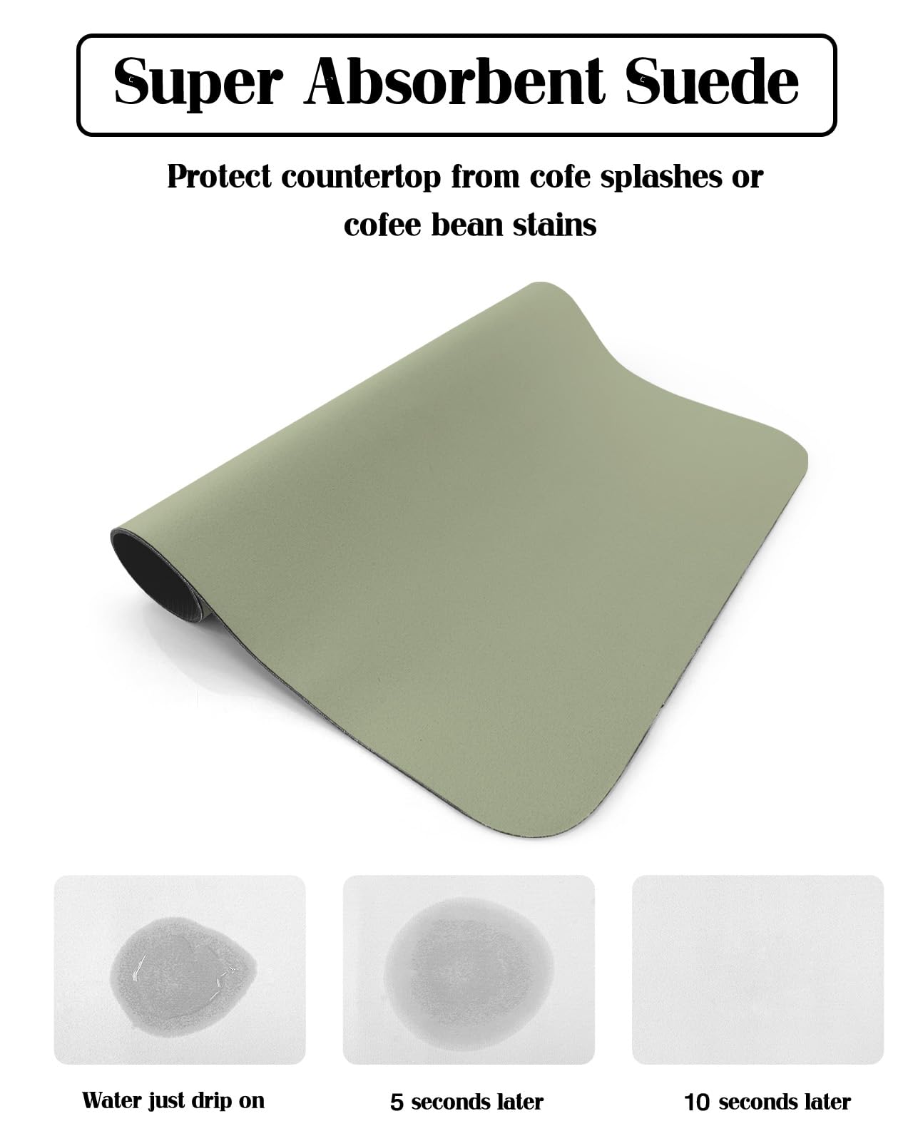 Hokiten Sage Green Dish Drying Mat for Kitchen Counter, Farmhouse Ultra Absorbent Coffee Mat/Dish Drainer, Sage Green Decor Quick Drying & Non-Slip Rubber Backed Drying Mat Rack Pad, 12