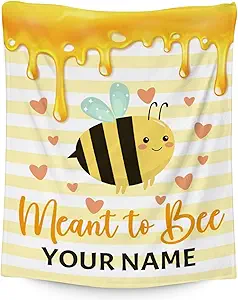 Personalized Bee Blanket Gifts, 60"x80" Cute Throw for Women Girls, Soft Cozy Warm Flannel Blanket for Sofa Bed
