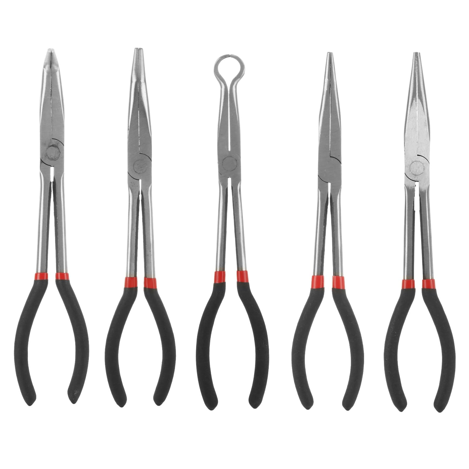 DIRBUY Long Needle Nose Pliers Set, 5 in 1 11 inch Spark Plug Wire Removal Tool - Bent Needle Nose Pliers 90 45 25 Degree - Pointy Nose Pliers - Pinch