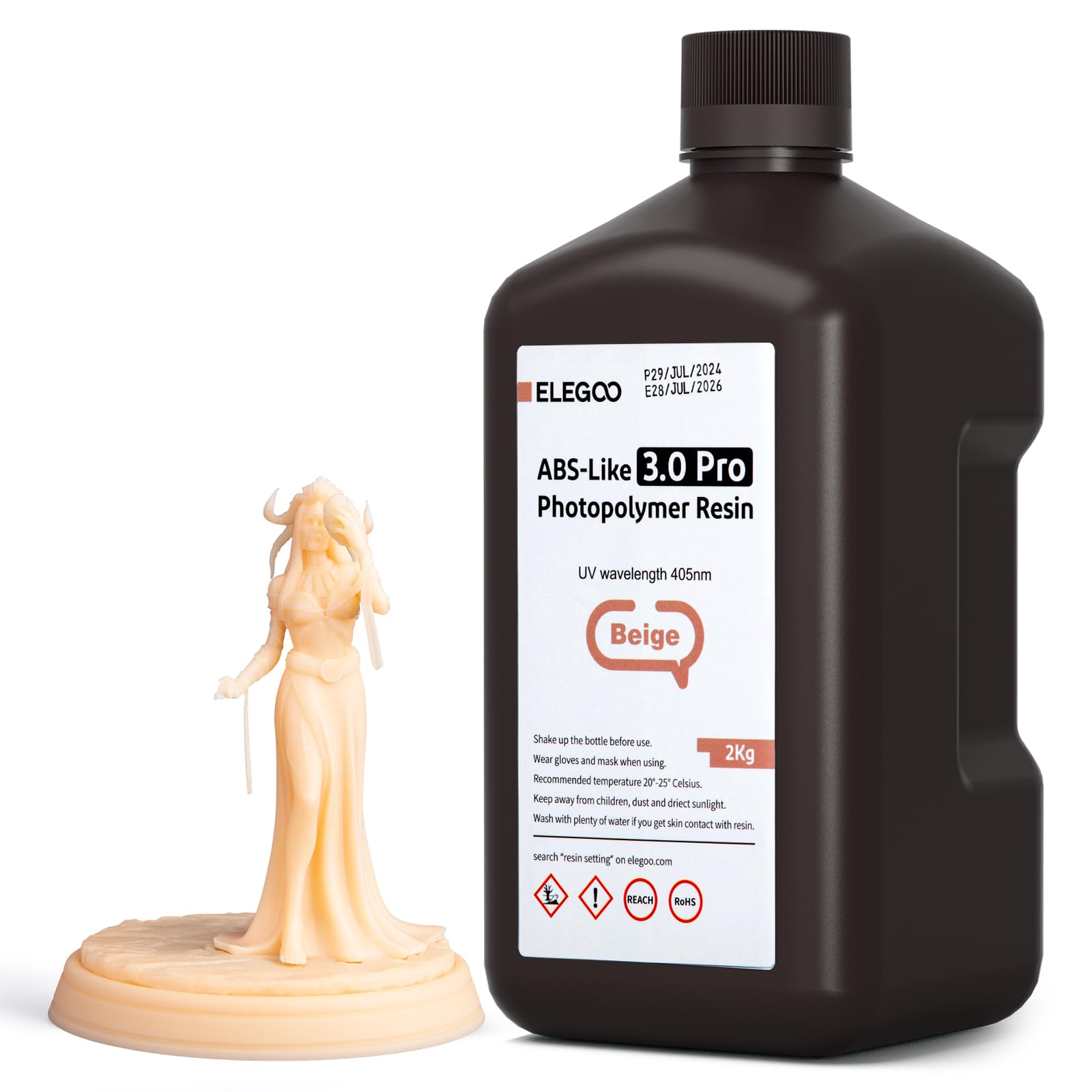 ELEGOO ABS-Like 3.0 Pro Résin, Beige 2000g, Résine d'Impression 3D Améliorée pour une Meilleure Résistance à la Chaleur et aux Rayures, Compatible avec la Plupart des Imprimantes 3D LCD/DLP/MSLA