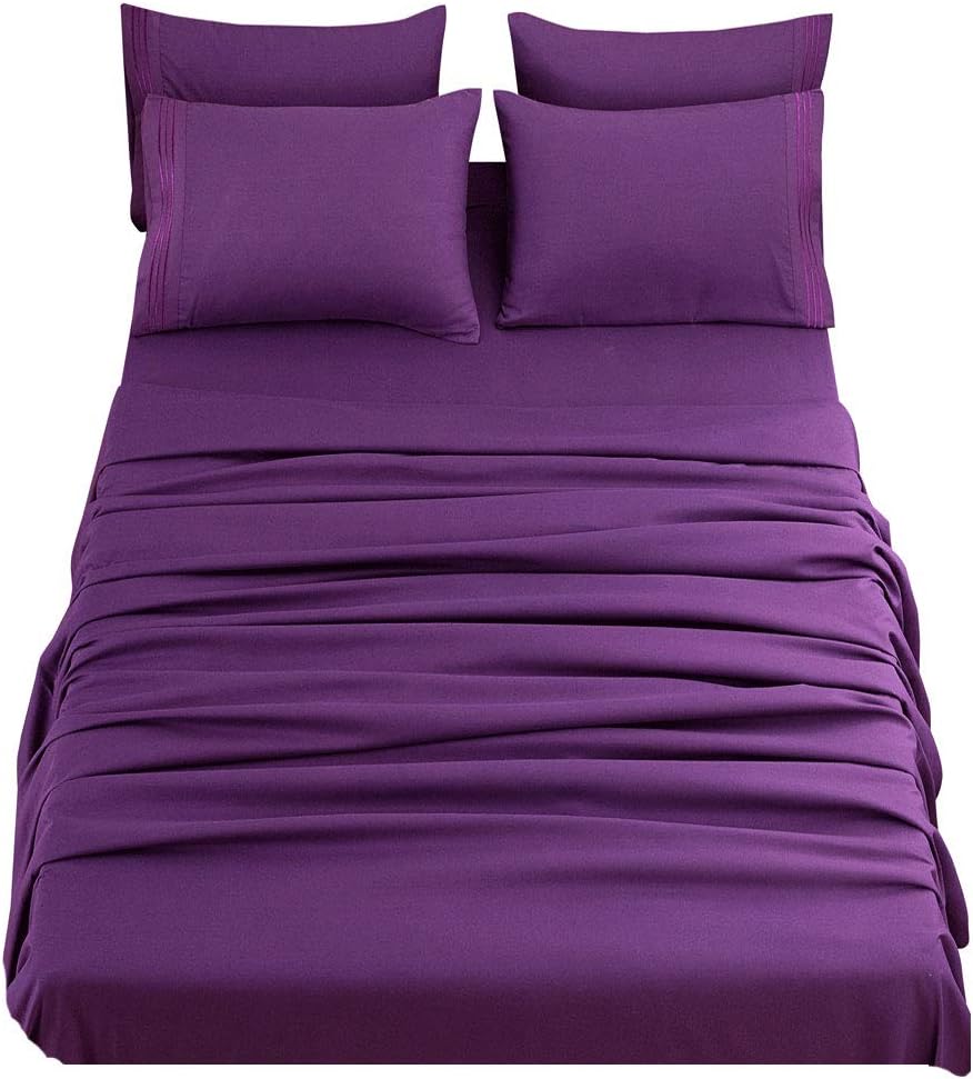 SONORO KATE Bed Sheet Set Super Soft Microfiber 1800 Thread Count Luxury Egyptian Sheets 18-Inch Deep Pocket，Wrinkle and Hypoallergenic-6 Piece (Purple, Full-6 Piece)