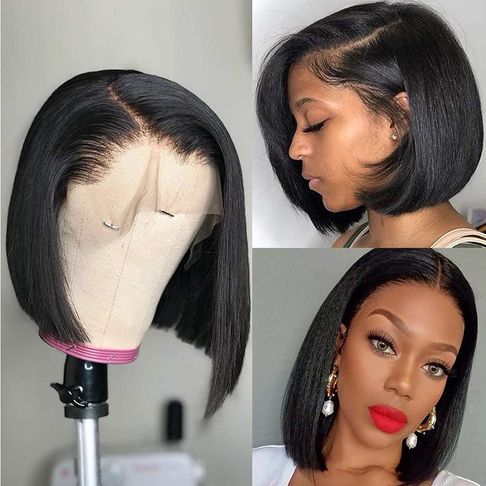 DreamPack Short Bob Wigs Brazilian Virgin Hair Straight Bob Wigs Lace Front Human Hair Wigs For Black Women Remy Hair Wigs 10 Inches