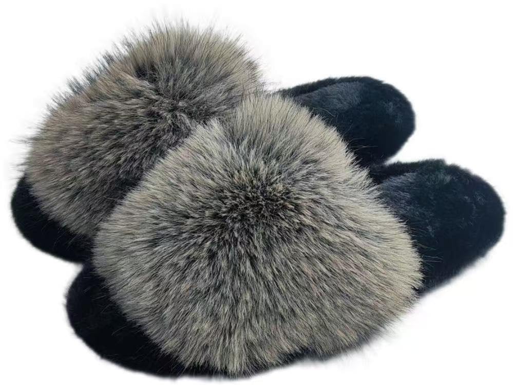 Cute Open-Toe Furry Slippers for Women - Stylish Faux Fur Design, Perfect for Indoor and Outdoor Wear