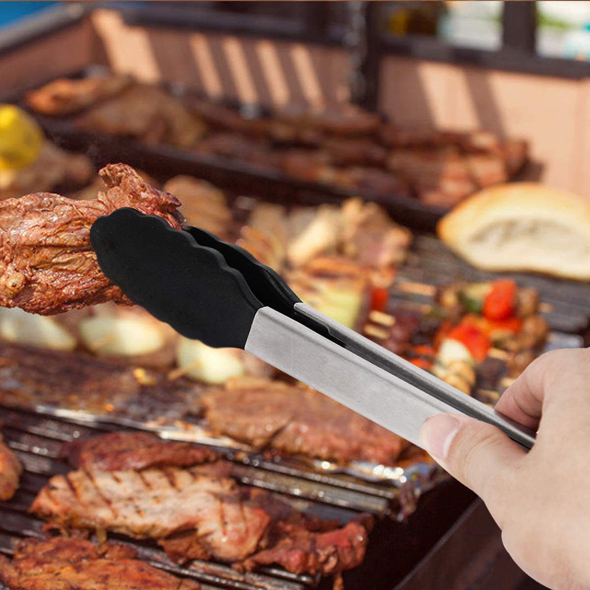 Pinze da cucina in silicone di alta qualità – manico in acciaio inox antiscivolo e facile da impugnare – resistente al calore – Utensile pratico