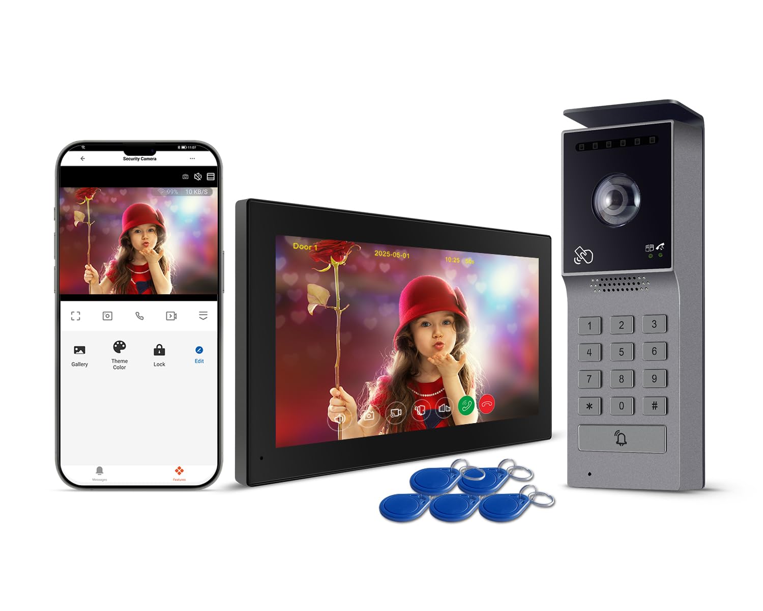 Visiophone Filaire Connecté à 2 Fils,Interphone Vidéo IP WiFi avec 7'' écran Tactile,Résolution 1080P,Unlock à Distance Via APP/IC Cartes,Audio Bidirectionnel, Connecté,Option IC Carte