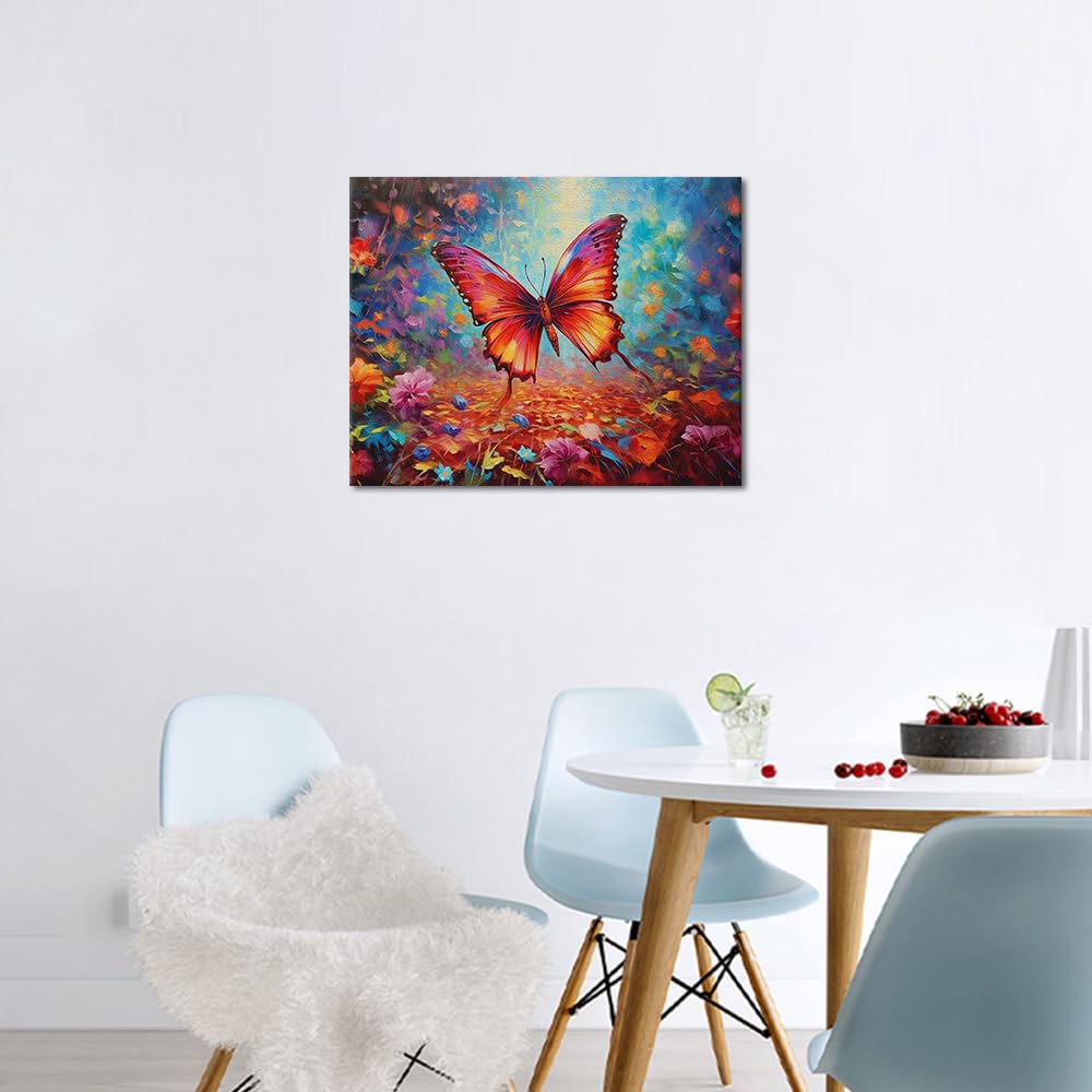 LVIITIS Kit Pittura A Olio Con Numeri - Farfalla E Fiore, 45,5x50,5 Cm, Per Adulti E Bambini, Con Pennelli E Colori Acrilici