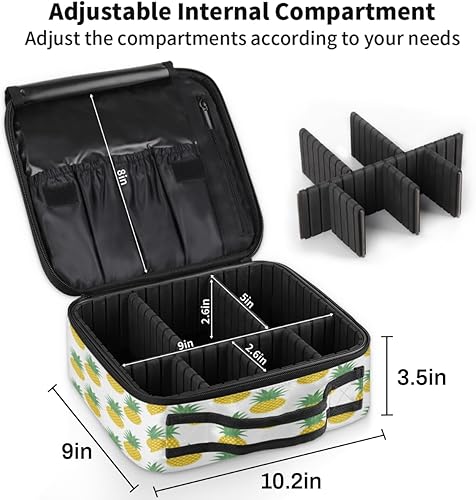 Miniatura 3 de Bolsa de maquillaje de viaje para mujer, grande, cuadrada, portátil, profesional, de tren de coqueta, estuche de cosméticos con asa, piña tropical