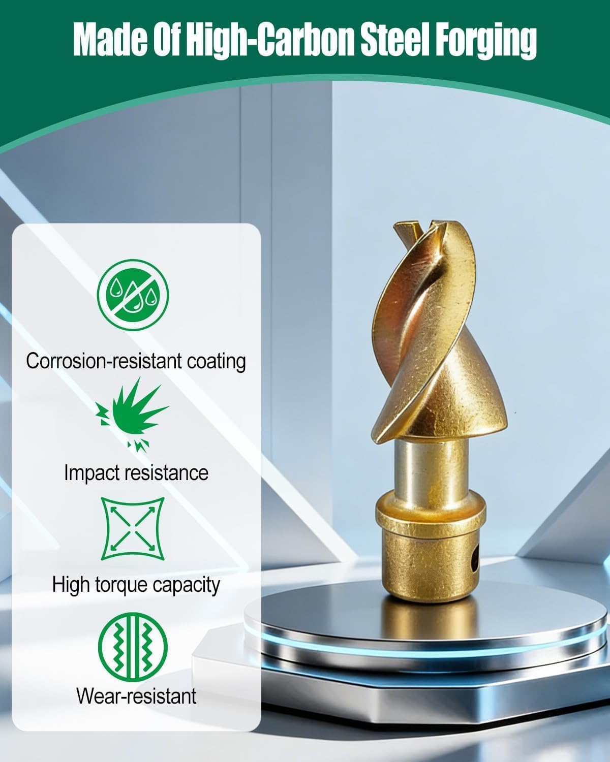 TF-350 Auger Pilot Tip Compatible with Tri Max and Various Other Augers, 2 Flutes Straight Shank Spiral Point Auger Pilot Tip 60 Cutting Angle Replace 135088