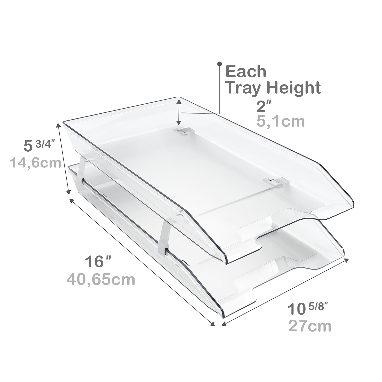 Acrimet Bandeja de 2 niveles para cartas legales, carga frontal (tamaño legal) (plástico) (color cristal transparente) fabricada en Estados Unidos
