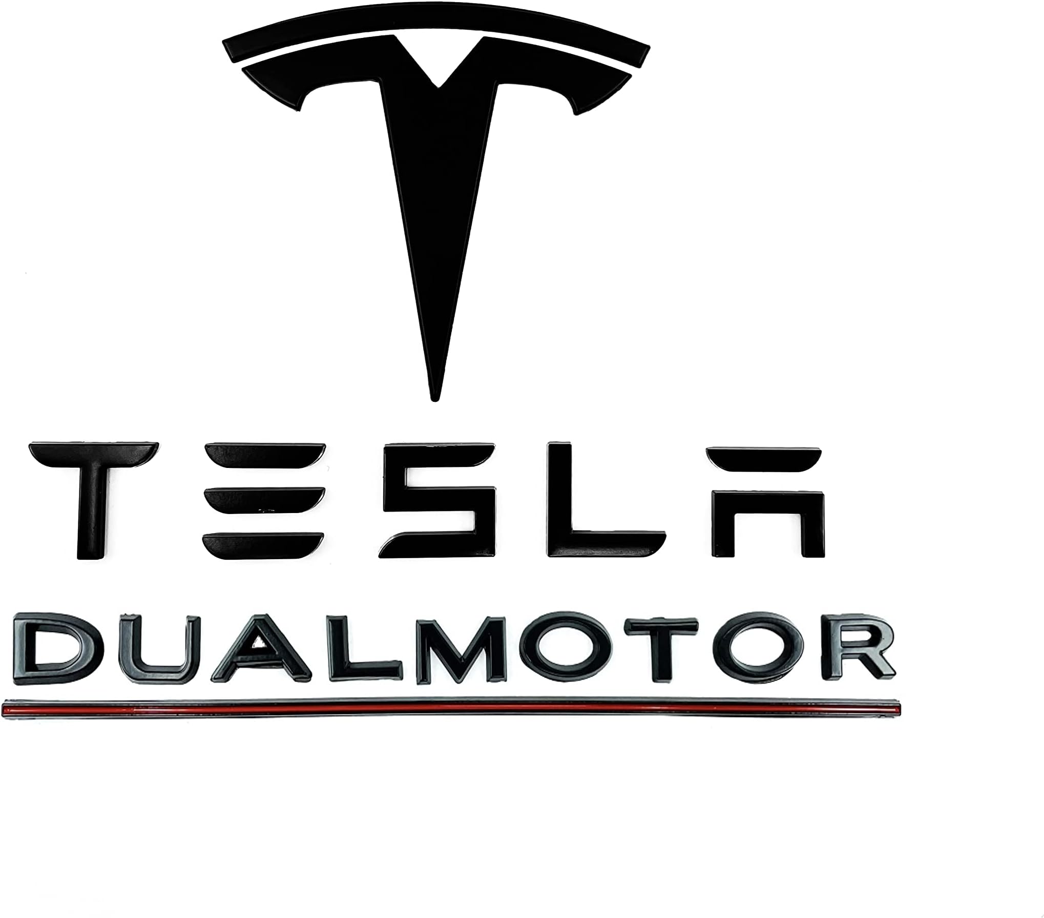 Metal Raised T Logo Tesla Letters Dual Motor Emblem Decal Sticker Matte Black with 3M Adhesive for Tesla Model 3 Model Y Highland Juniper (Tesla Letters & T Logo & Dual Motor)