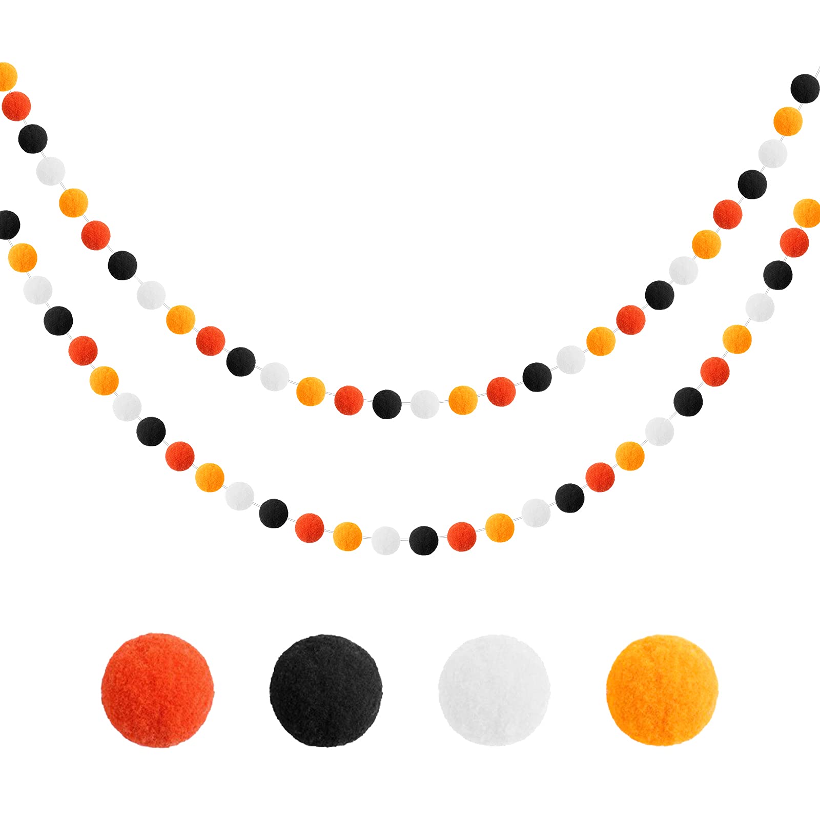 60 Balls Felt Ball Garlands Black Orange Red White Wool Pom Pom Banner Decorations for Fall Thanksgiving Home Indoor Outdoor Carnival Decorations - 30mm/16.4ft